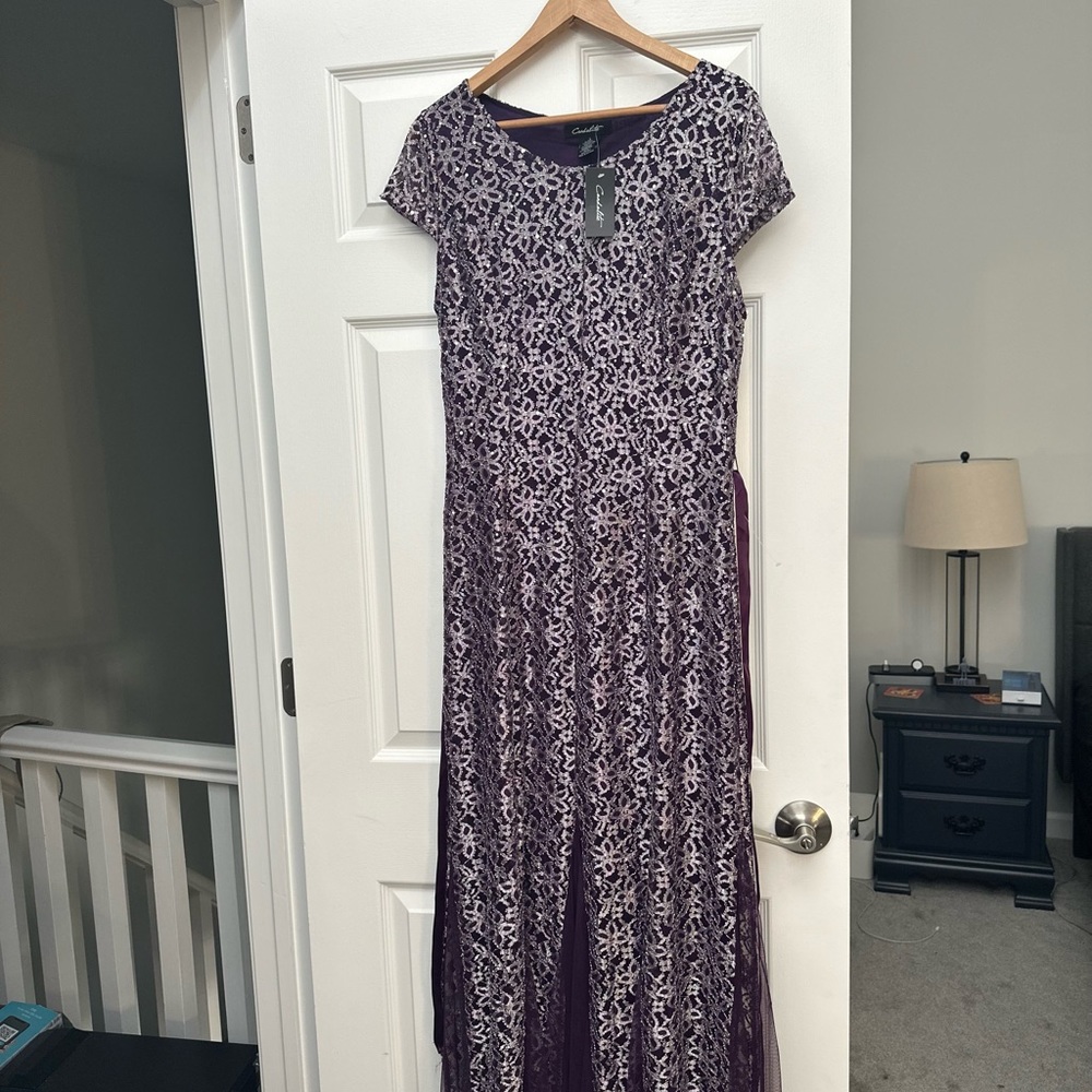 Dark purple sparkly wedding formal cocktail dress size large